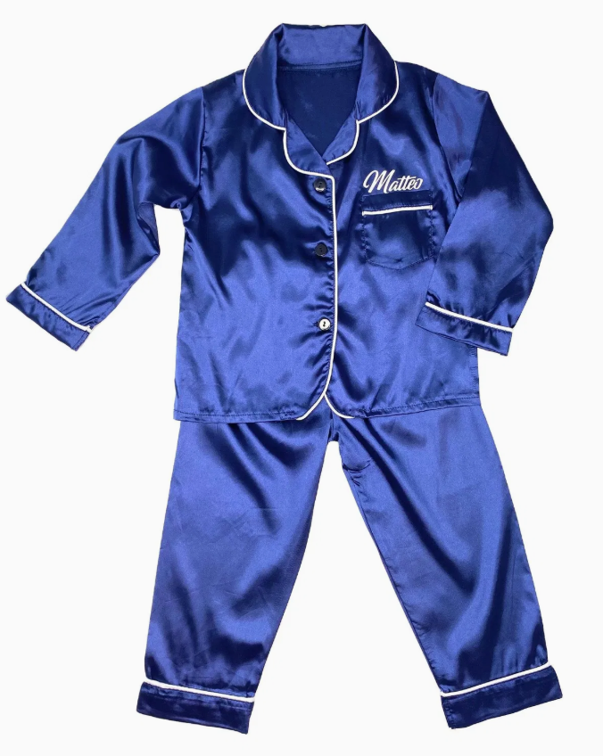 Soft & Cute Kids' Silk-Feel Short Sleeve Pajama Set with Long Pants