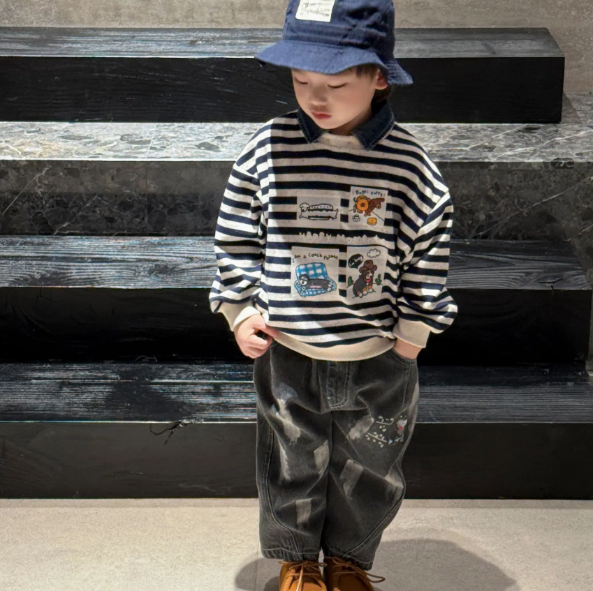 Fashion Washed Denim Kids' Trousers – Stylish Children's Casual Wear