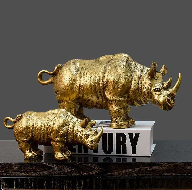 Luxury Gold Resin Rhino Figurine – Modern Home Décor Showpiece Sculpture