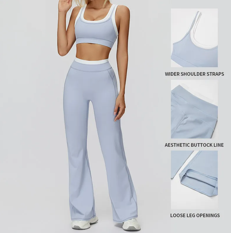Women's 3-Style Yoga Outfit Set – Square Neck Sports Bra with High-Waist Leggings, Shorts & Flare Pants