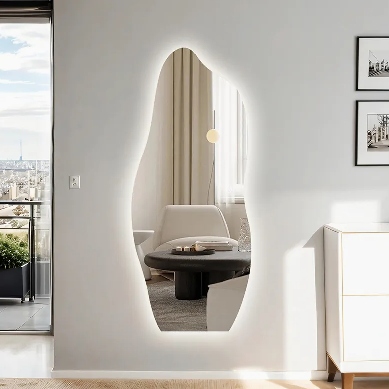 Irregular Frameless LED Backlit Wall Mirror – Adjustable Dimmable Vanity & Dressing Mirror