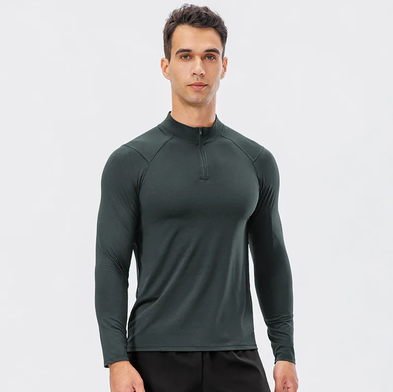 Men's Quarter-Zip Long Sleeve Athletic Performance Top – Slim Fit Gym & Running Wear