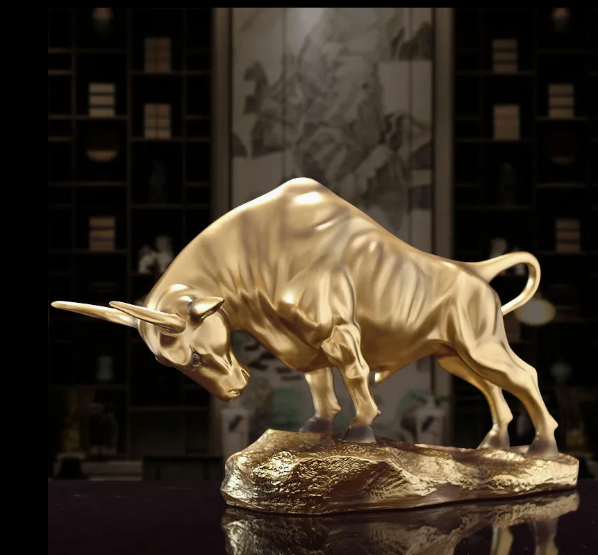 Luxury Gold Bull Resin Figurine – Modern Feng Shui Ox Home Décor Statue