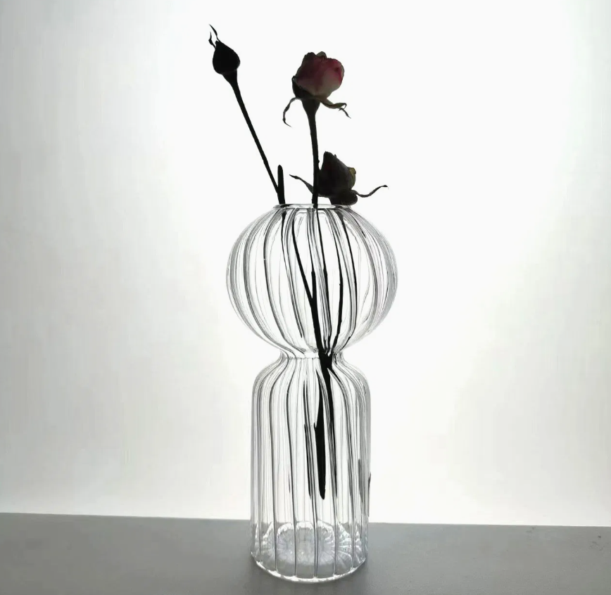 Minimalist Vertical Stripe Double Ball Glass Vase – Modern Bud & Flower Vase