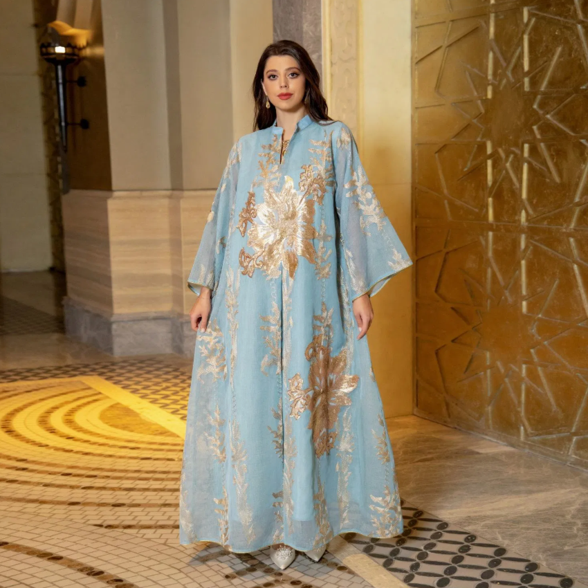 Elegant Long Rhinestone Traditional Muslim Dress for Women
